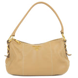Prada Logo Leather Shoulder Bag Hand Bag Beige