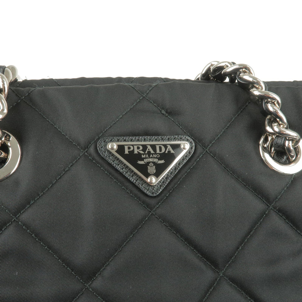 Prada Nylon Leather Quilting 2Way Chain Shoulder Bag Black 1BG740