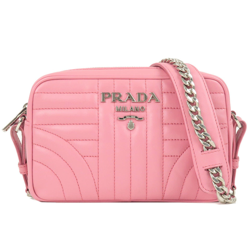 Prada Logo Diagram Leather Chain Shoulder Bag Pink 1BH083