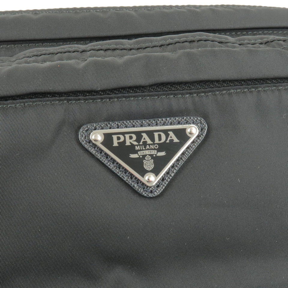Prada Logo Nylon Leather Waist Pouch Body Bag NERO Black
