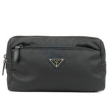 Prada Logo Nylon Leather Pouch Clutch Bag NERO Black 1NA015