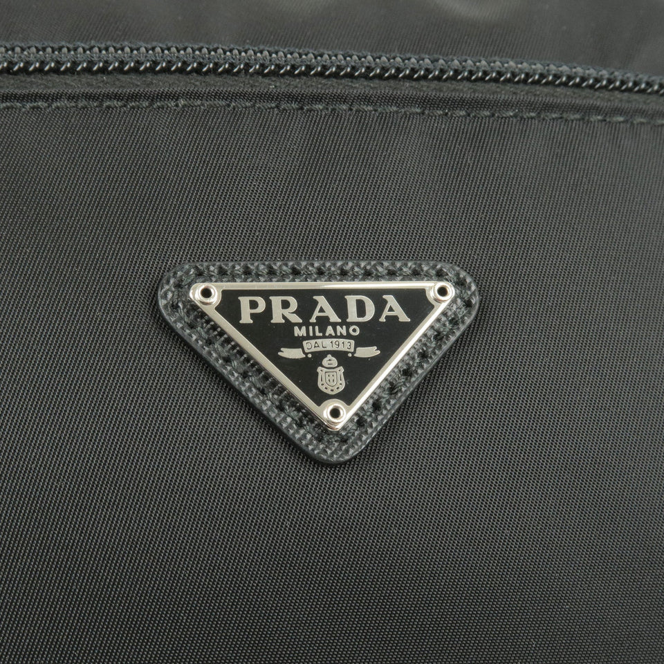 Prada Logo Nylon Leather Pouch Clutch Bag NERO Black 1NA015