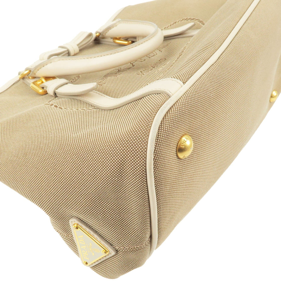 Prada Logo Jacquard Leather 2Way Bag Hand Bag Beige BN1841