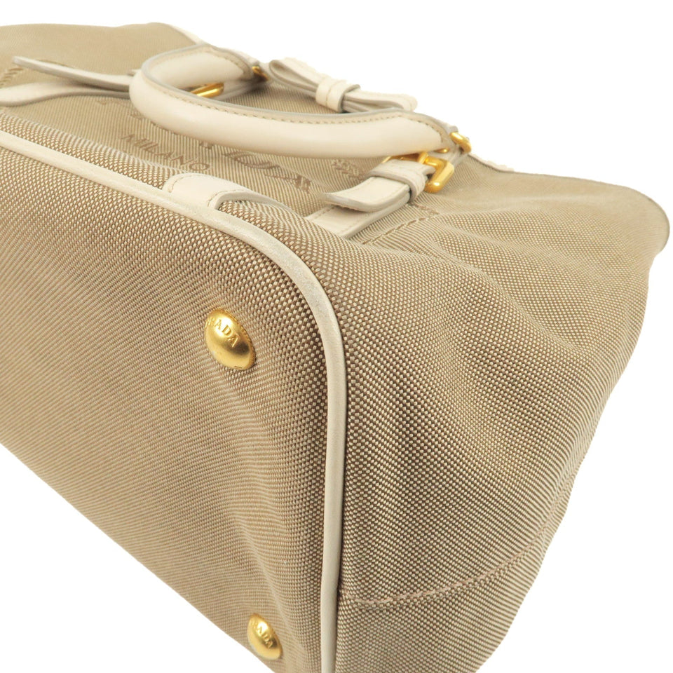 Prada Logo Jacquard Leather 2Way Bag Hand Bag Beige BN1841