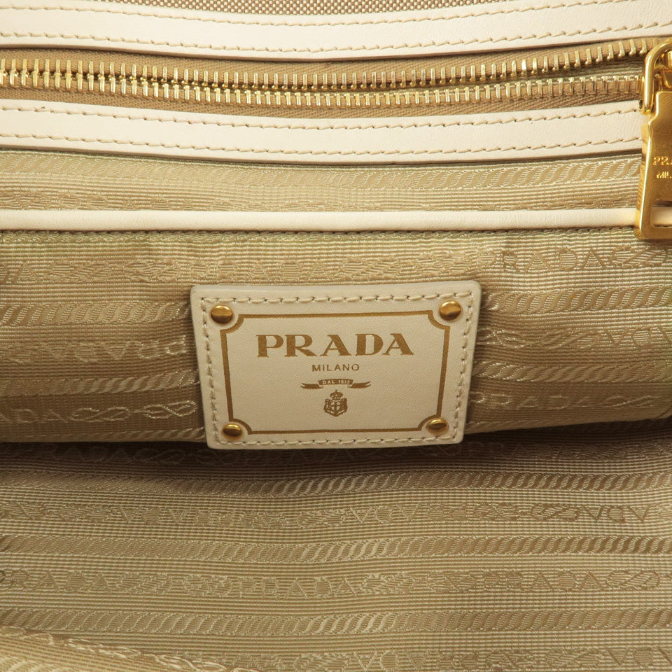 Prada Logo Jacquard Leather 2Way Bag Hand Bag Beige BN1841