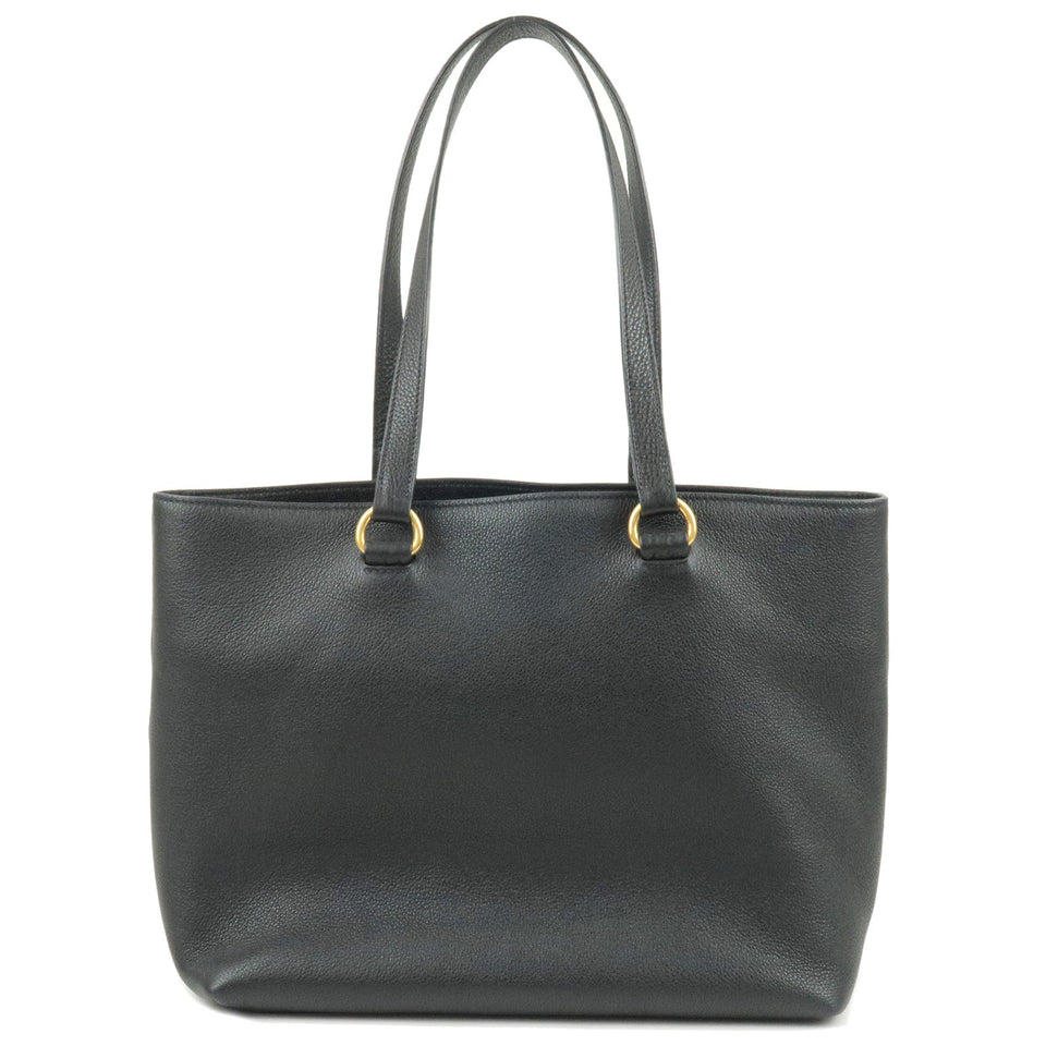 Prada Logo Leather Tote Bag Shoulder Bag NERO Black 1BG100