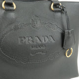 Prada Logo Leather Tote Bag Shoulder Bag NERO Black 1BG100