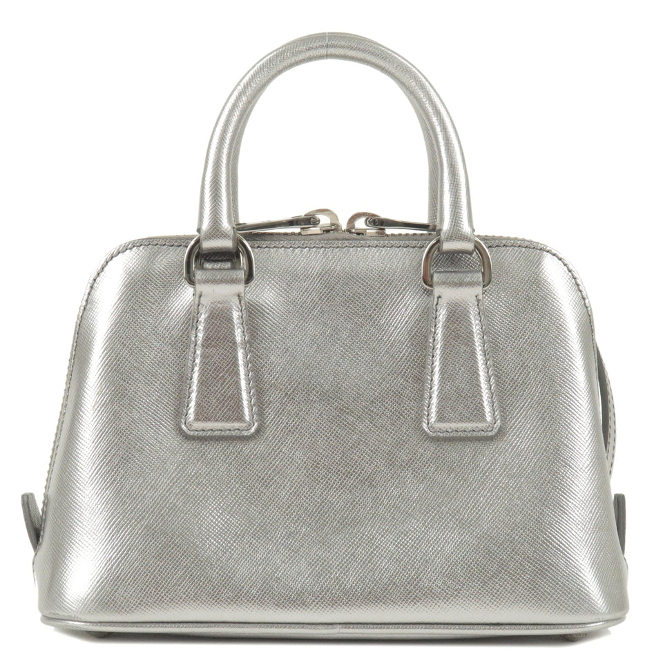 Prada Leather Mini Promenade 2Way Bag Hand Bag Silver 1BH851
