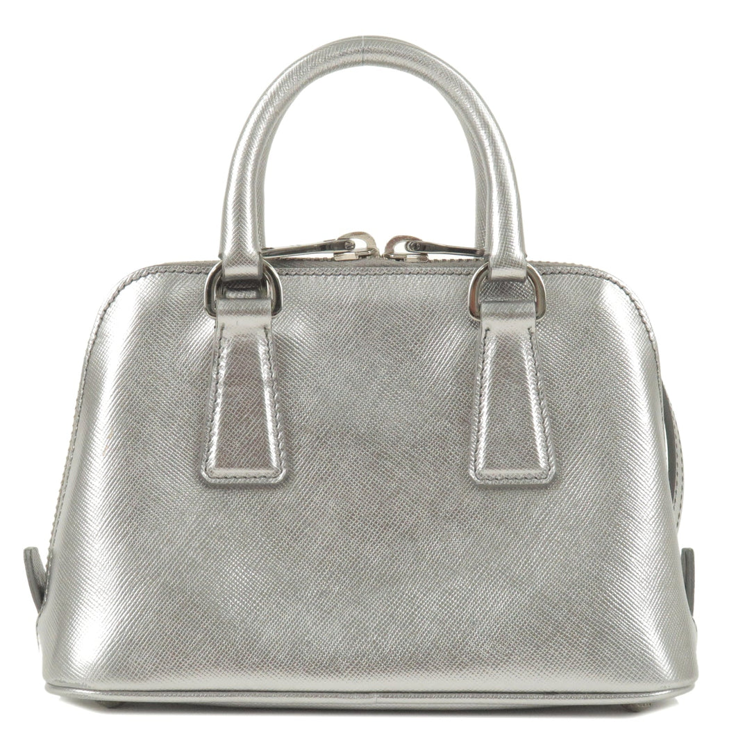 Prada Leather Mini Promenade 2Way Bag Hand Bag Silver 1BH851