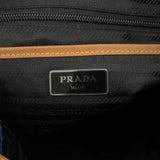 Prada Logo Nylon Leather Ruck Sack Back Pack Bag Blue Brown 1BZ064