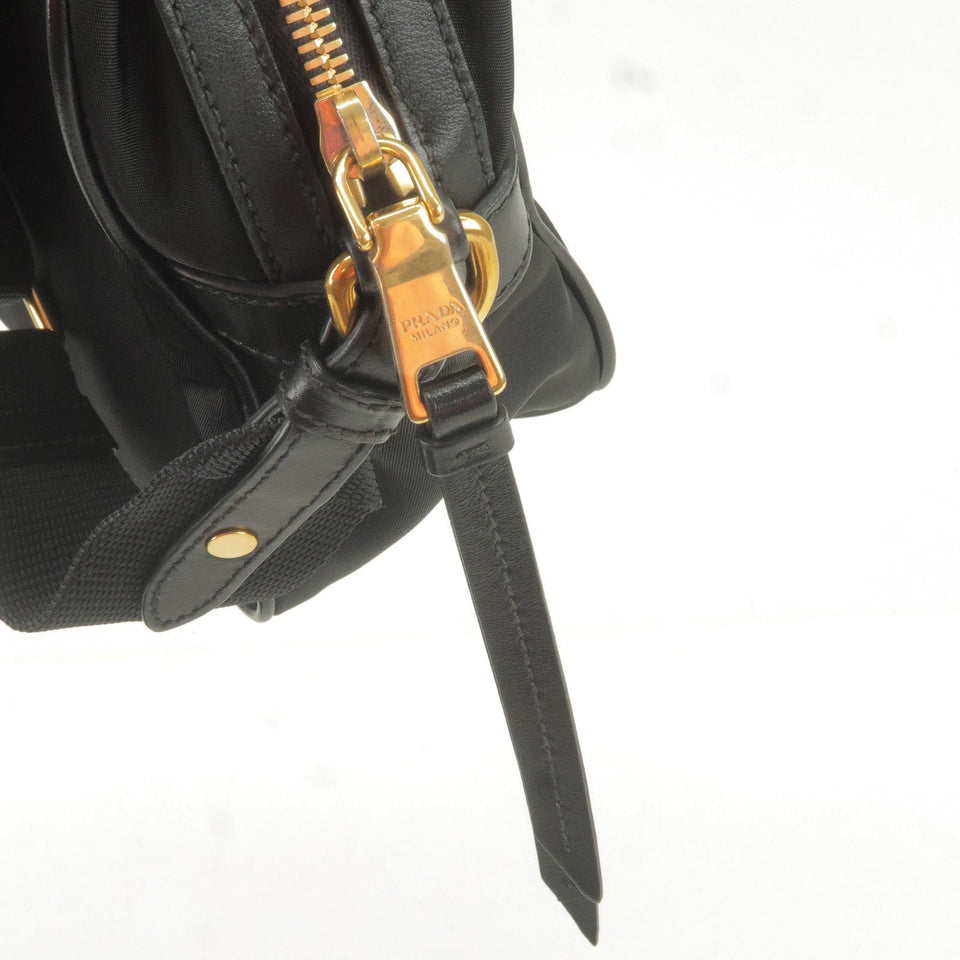 Prada Logo Nylon Leather Shoulder Bag NERO Black 1BH089