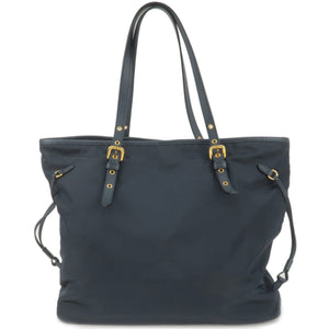 Prada Logo Nylon Leather Tote Bag Shoulder Bag Navy BR4997