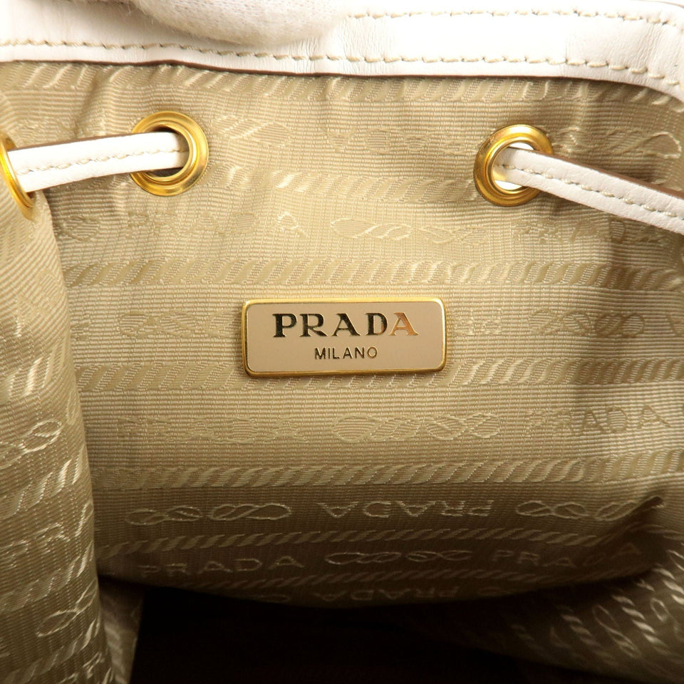 Prada Logo Jacquard Leather 2Way Bag Hand Bag Beige 1BH038