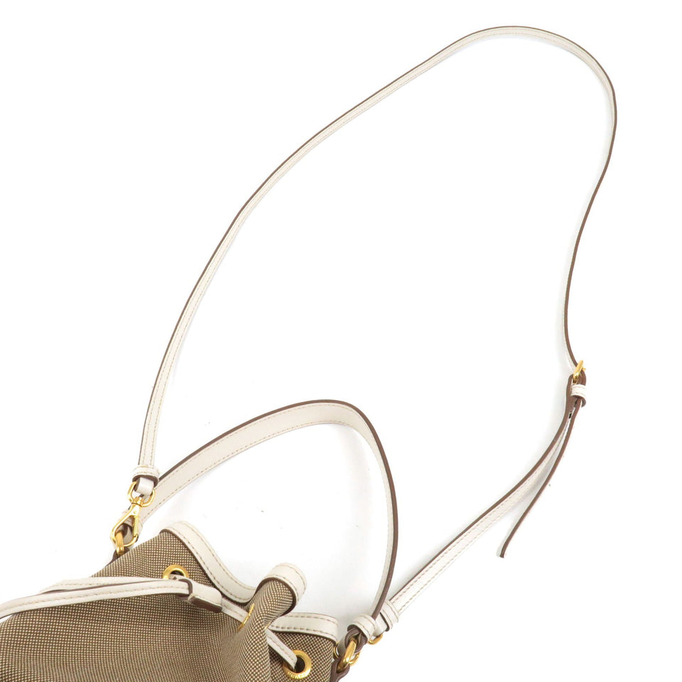 Prada Logo Jacquard Leather 2Way Bag Hand Bag Beige 1BH038