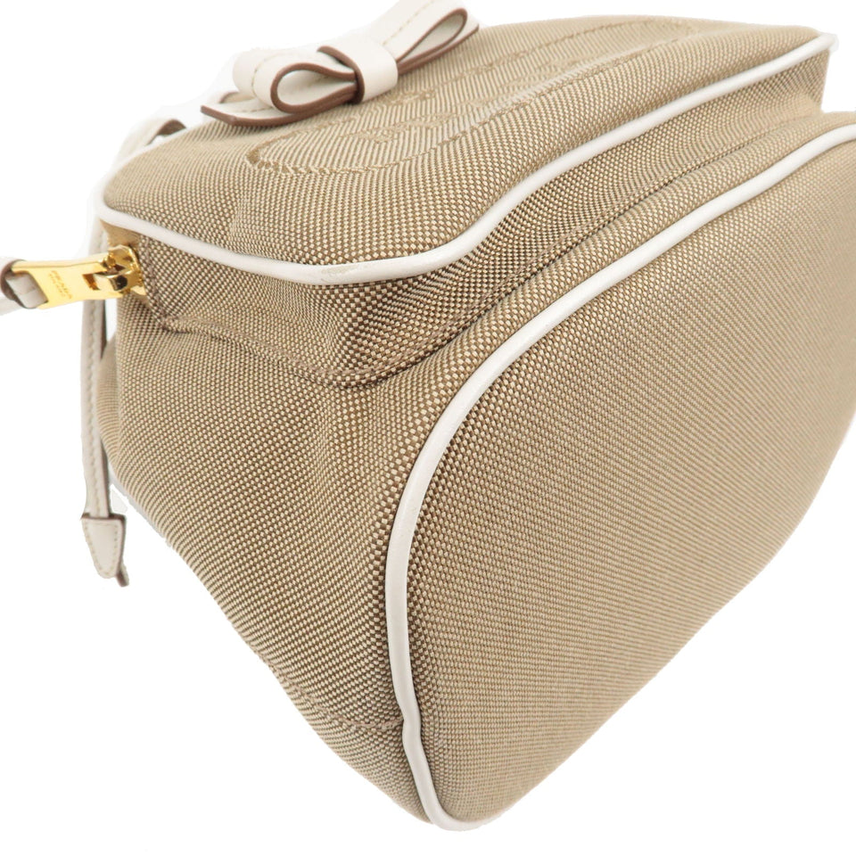 Prada Logo Jacquard Leather 2Way Bag Hand Bag Beige 1BH038