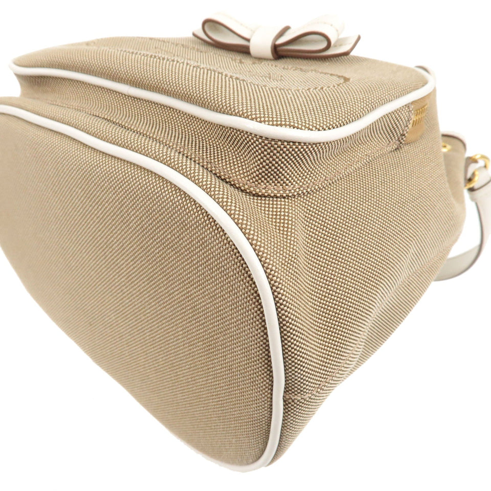 Prada Logo Jacquard Leather 2Way Bag Hand Bag Beige 1BH038