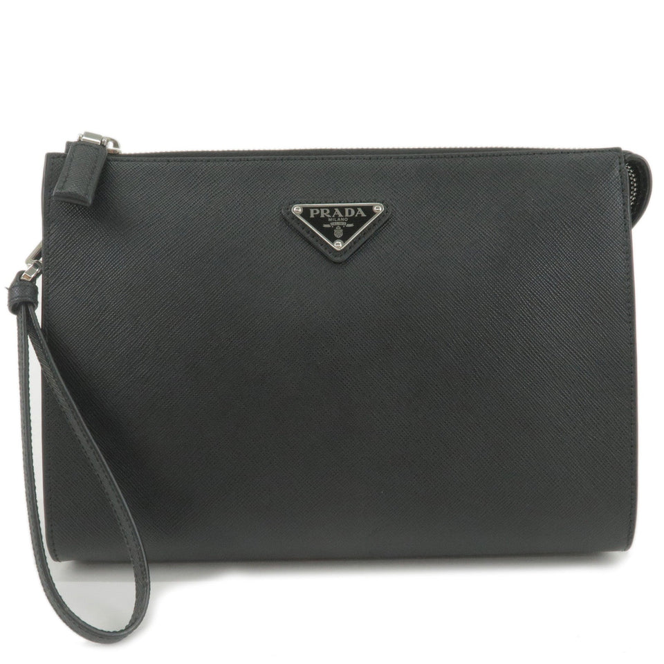 Prada Logo Leather Second Bag Clutch Bag NERO Black 2NE009