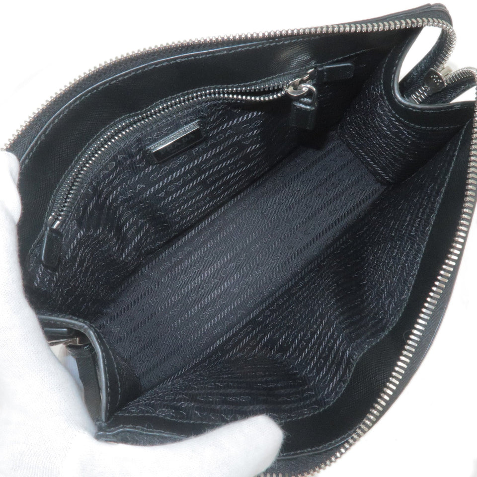 Prada Logo Leather Second Bag Clutch Bag NERO Black 2NE009
