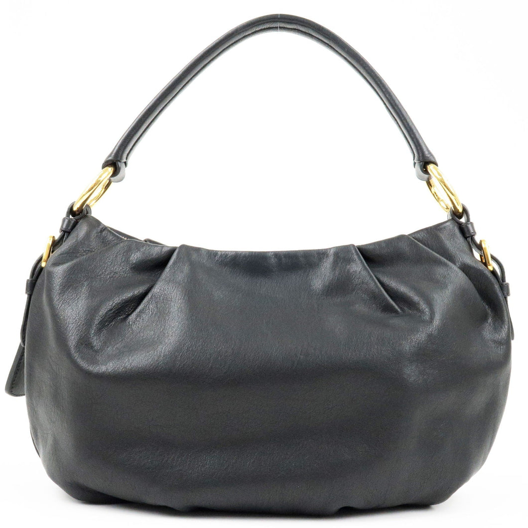 Prada Calf Leather Shoulder Bag Hand Bag NERO Black BR4070
