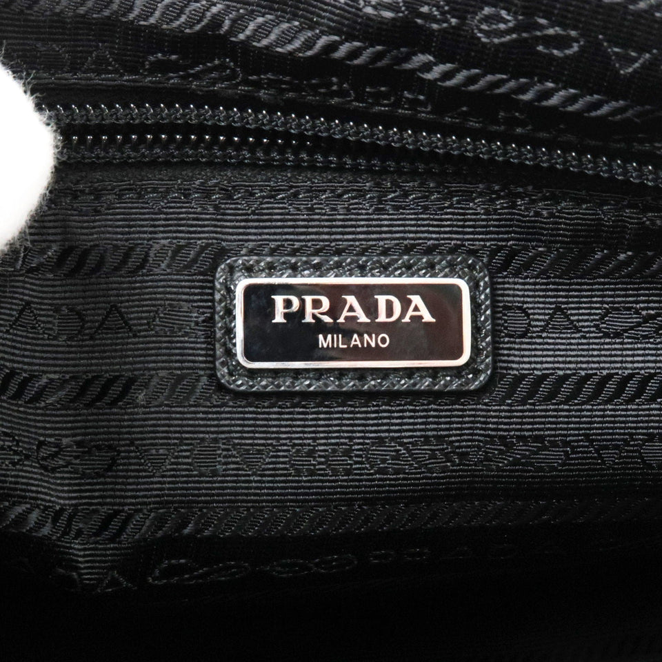 Prada Logo Nylon Leather Clutch Bag Pouch NERO Black 2NE789