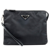 Prada Logo Nylon Leather Clutch Bag Pouch NERO Black 2NE789