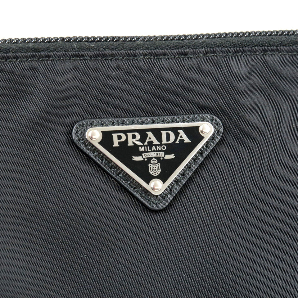 Prada Logo Nylon Leather Clutch Bag Pouch NERO Black 2NE789