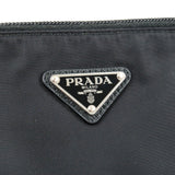 Prada Logo Nylon Leather Clutch Bag Pouch NERO Black 2NE789