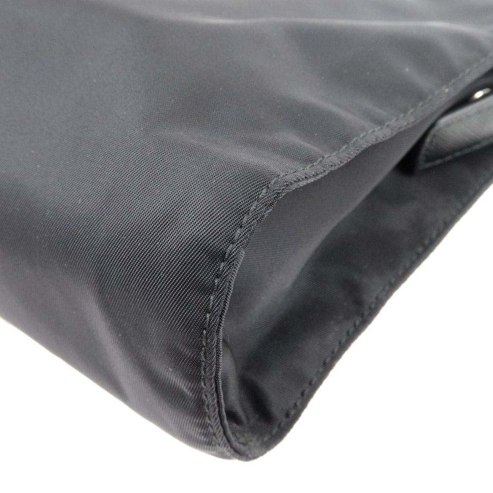 Prada Logo Nylon Leather Clutch Bag Pouch NERO Black 2NE789