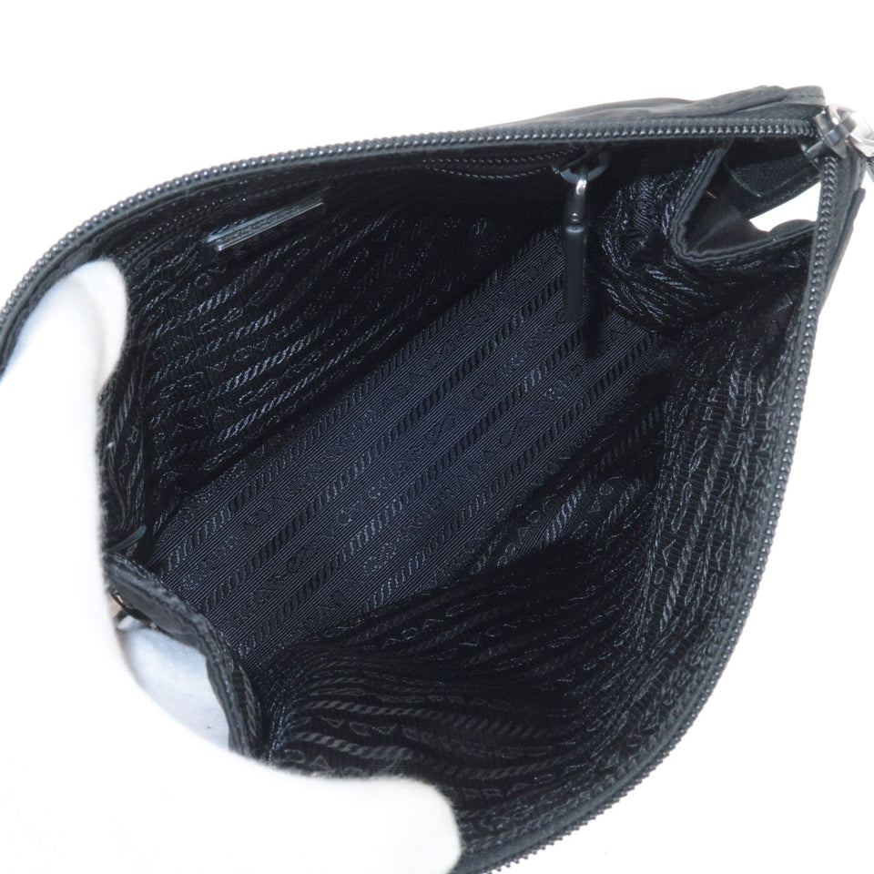 Prada Logo Nylon Leather Clutch Bag Pouch NERO Black 2NE789