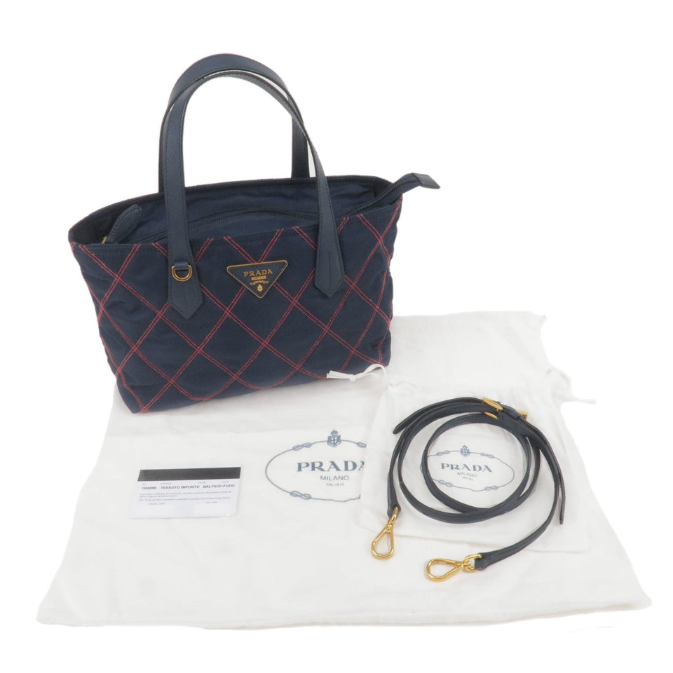 Prada 2Way Nylon Leather Quilting Shoulder Bag Navy 1BA090