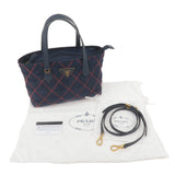 Prada 2Way Nylon Leather Quilting Shoulder Bag Navy 1BA090
