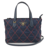 Prada 2Way Nylon Leather Quilting Shoulder Bag Navy 1BA090