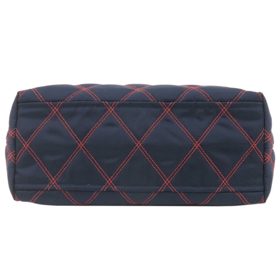Prada 2Way Nylon Leather Quilting Shoulder Bag Navy 1BA090