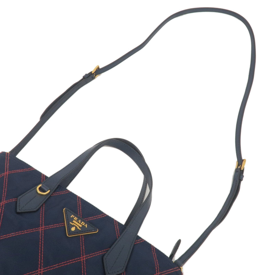 Prada 2Way Nylon Leather Quilting Shoulder Bag Navy 1BA090