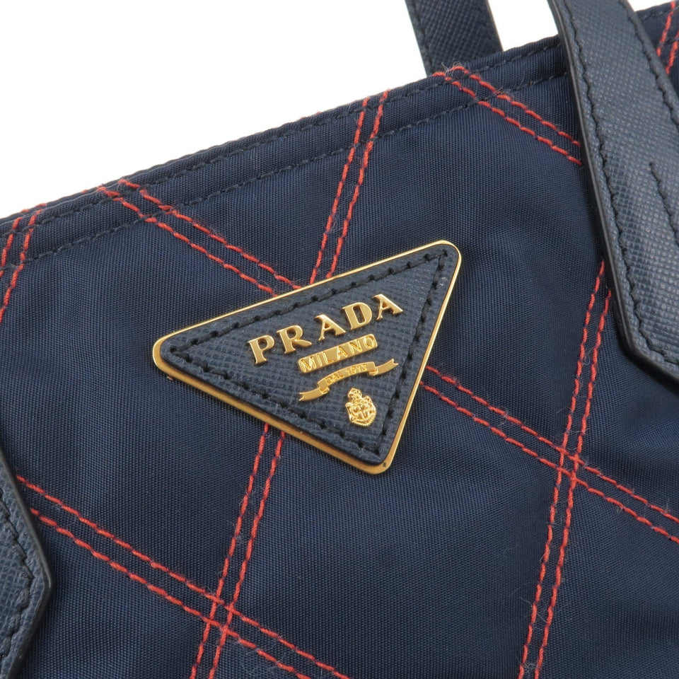 Prada 2Way Nylon Leather Quilting Shoulder Bag Navy 1BA090