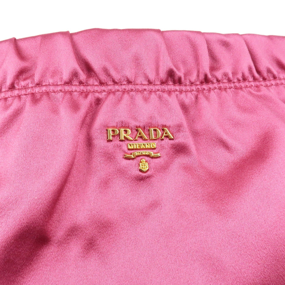 Prada Satin Pouch Cosmetic Pouch Mini Hand Bag Pink 1N1662