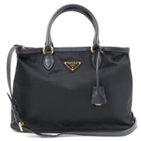 Prada Logo Nylon Leather 2Way Bag Hand Bag NERO Black 1BA579
