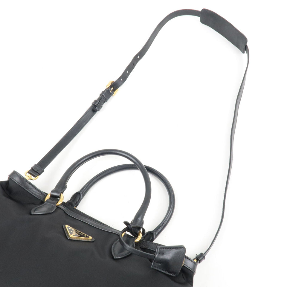 Prada Logo Nylon Leather 2Way Bag Hand Bag NERO Black 1BA579