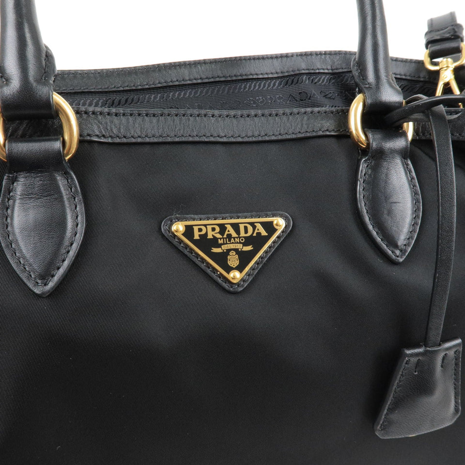 Prada Logo Nylon Leather 2Way Bag Hand Bag NERO Black 1BA579