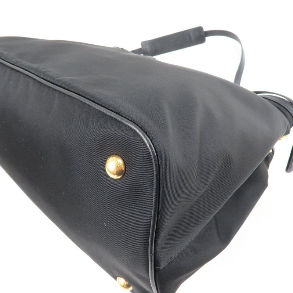 Prada Logo Nylon Leather 2Way Bag Hand Bag NERO Black 1BA579