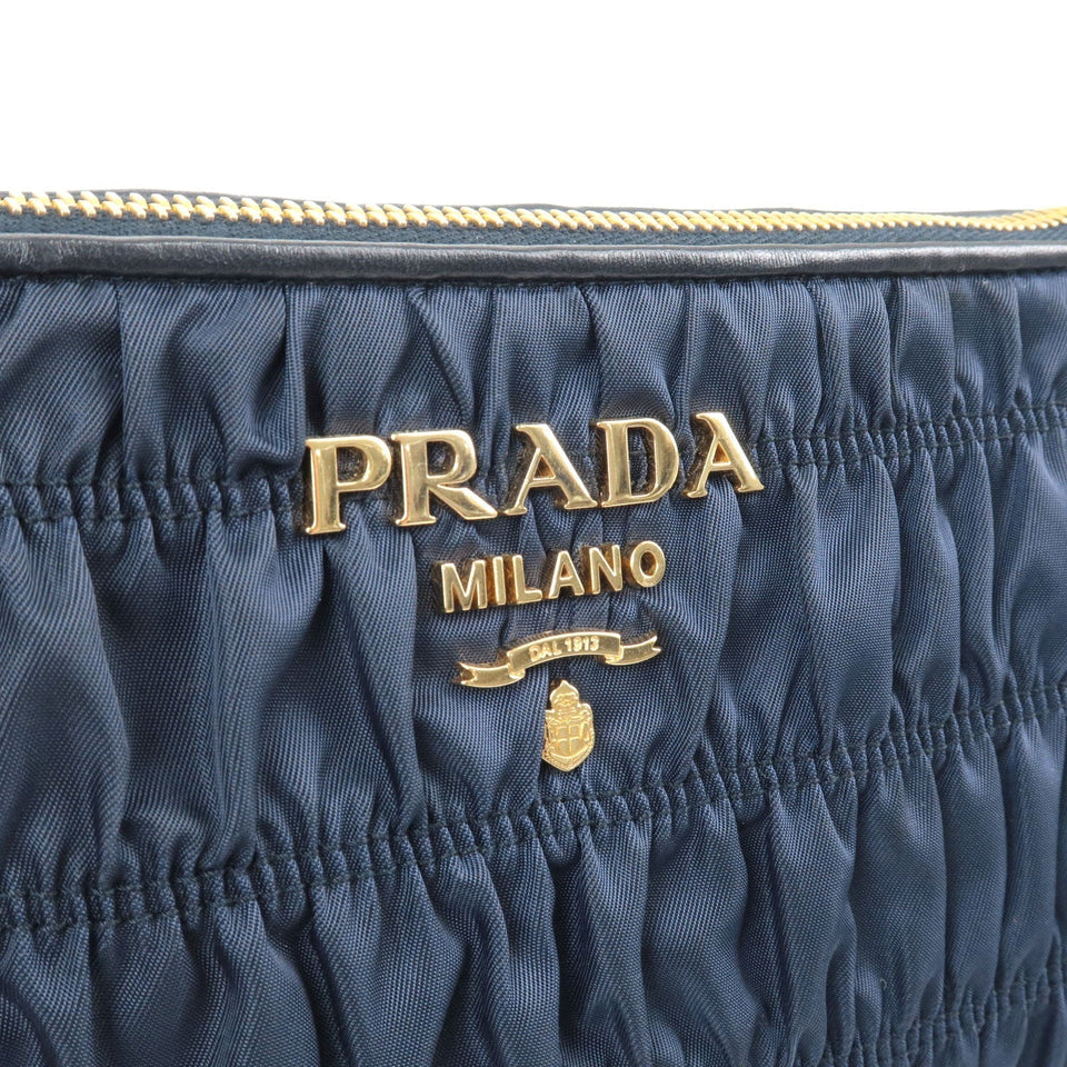 Prada Logo Nylon Leather Chain Shoulder Bag Navy 1BH152
