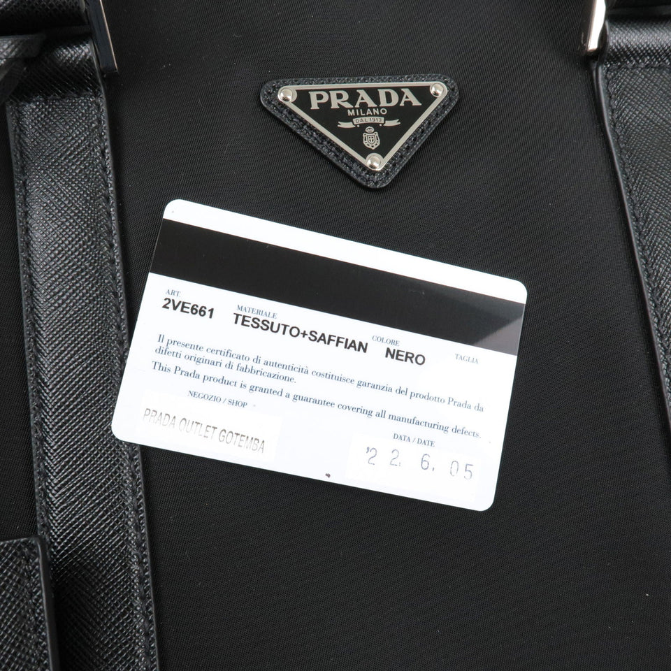 Prada Logo Nylon Leather Business Bag Brief Case Black 2VE661