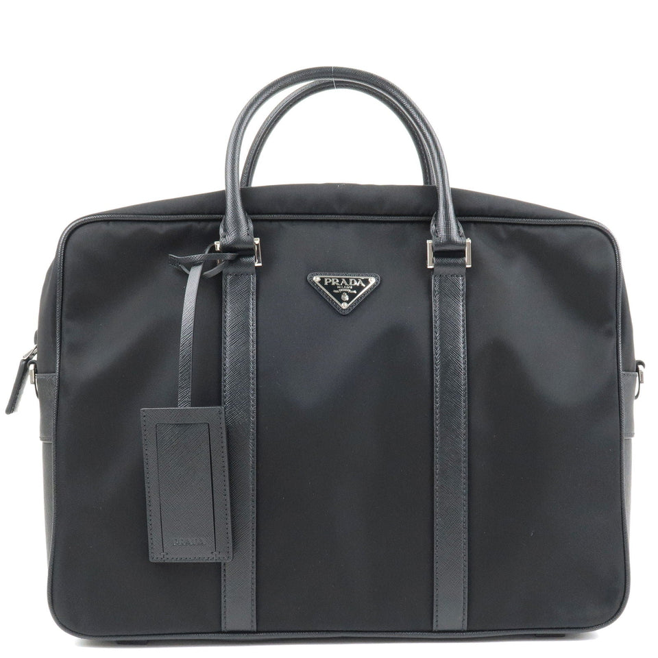 Prada Logo Nylon Leather Business Bag Brief Case Black 2VE661