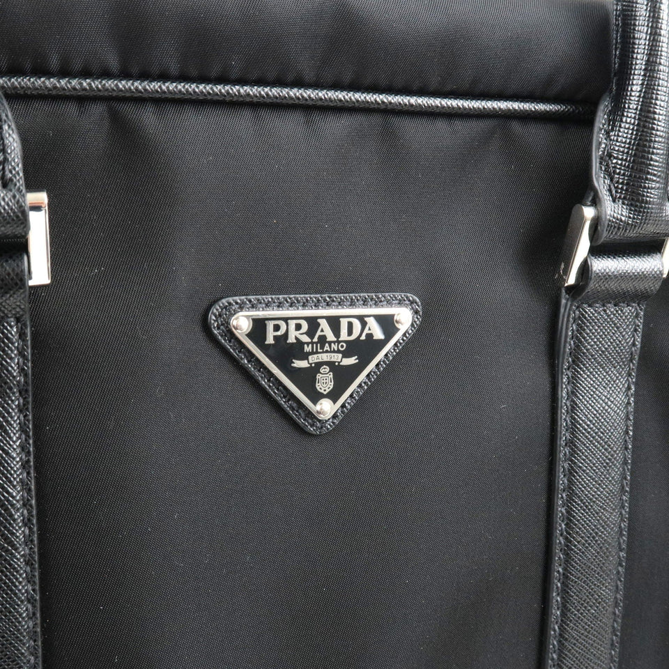 Prada Logo Nylon Leather Business Bag Brief Case Black 2VE661