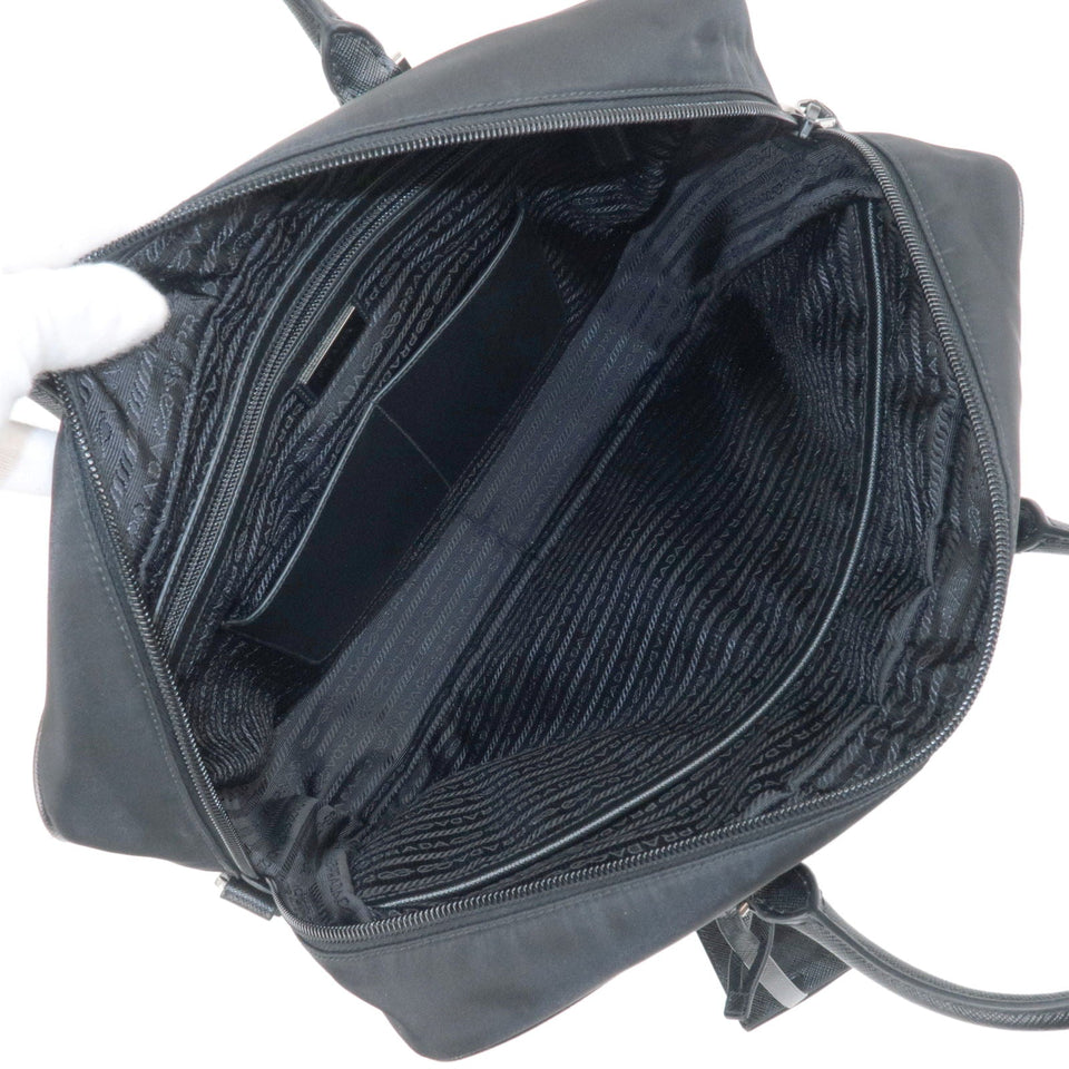 Prada Logo Nylon Leather Business Bag Brief Case Black 2VE661