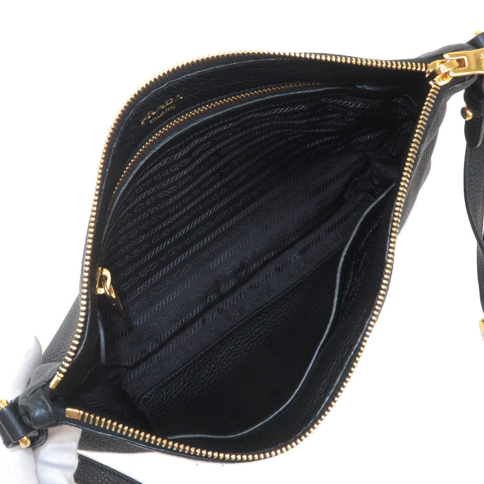 Prada Logo Leather Shoulder Bag Gold Hardware Black