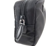 Prada Logo Nylon Leather Pouch Clutch Bag NERO Black 1NE021