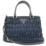 Prada Nylon Leather Gather 2Way Bag Hand Bag Navy GHW 1BA173