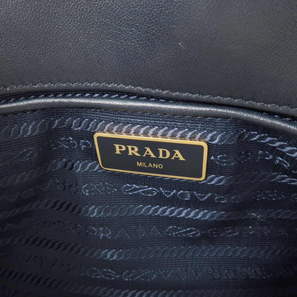 Prada Nylon Leather Gather 2Way Bag Hand Bag Navy GHW 1BA173