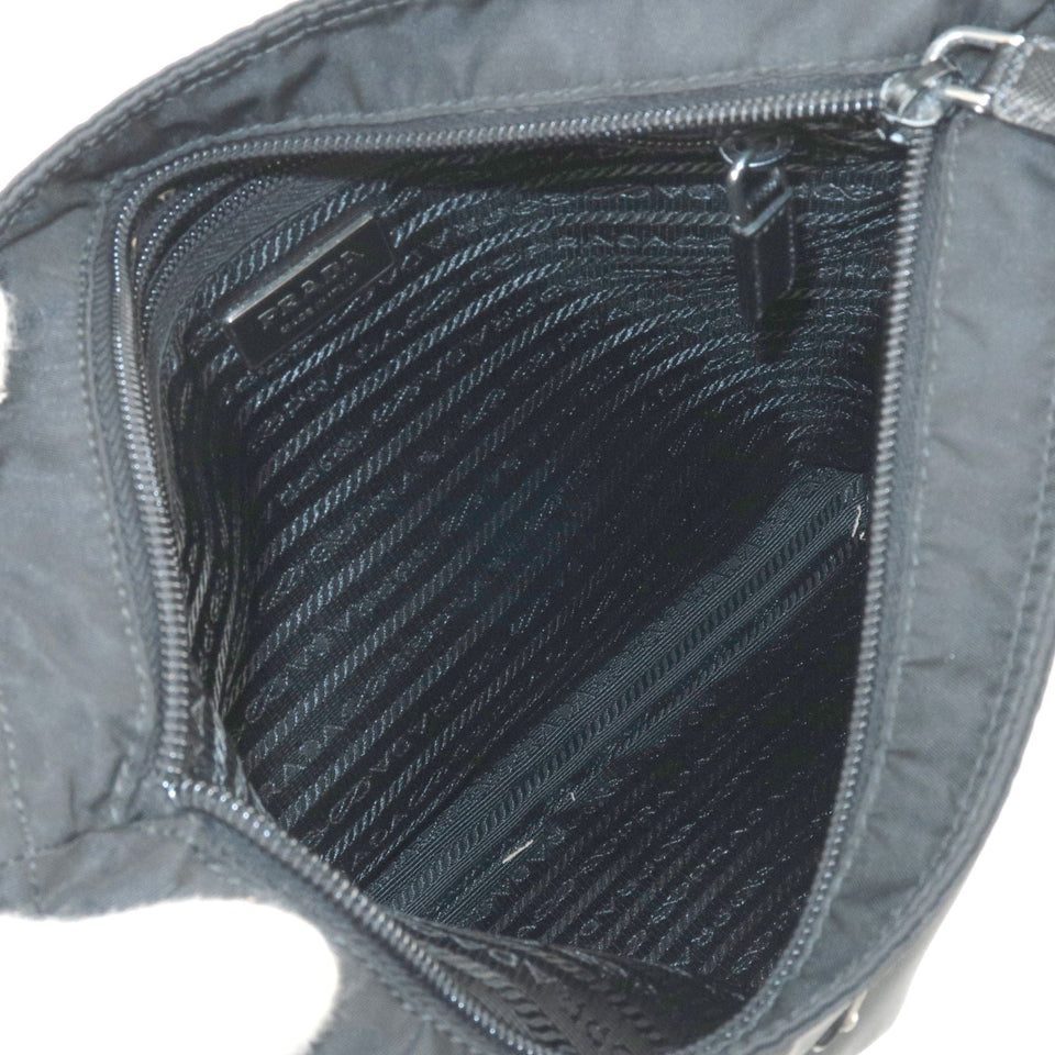Prada Logo Nylon Leather Shoulder Bag NERO Black VA0053